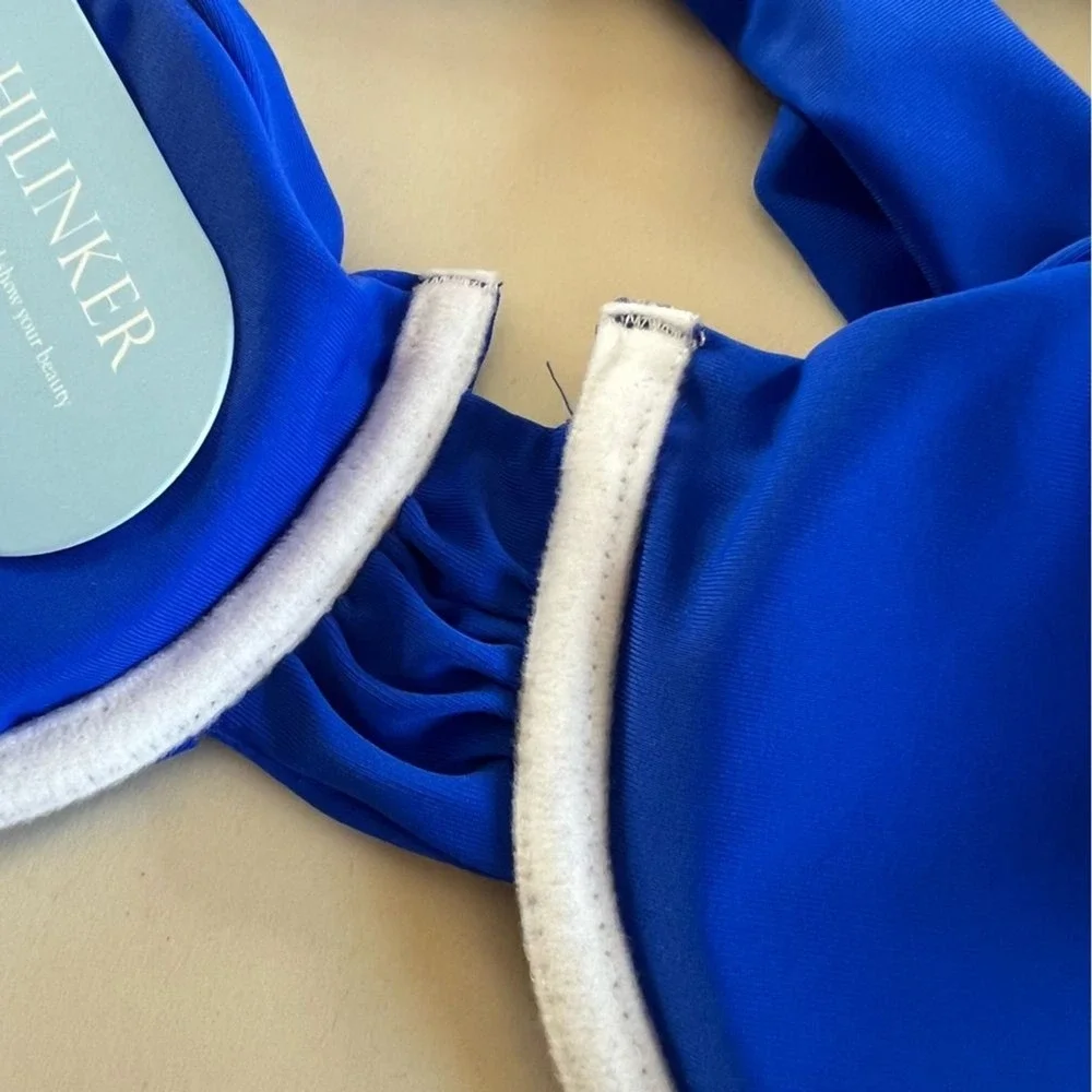 Hilinker Ruched Bikini Size S Blue Criss Cross Back High Cut‎ 2 Pc Swimsuit NWT